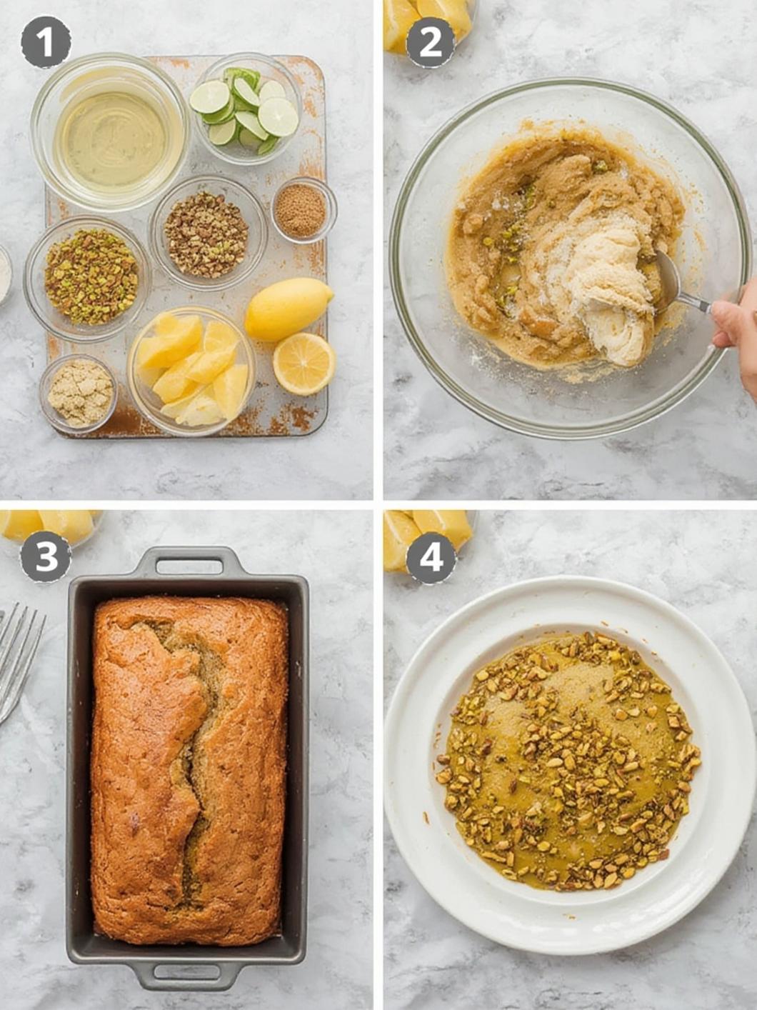Mixing Wet and Dry Ingredients for Pistachio Lemon Loaf