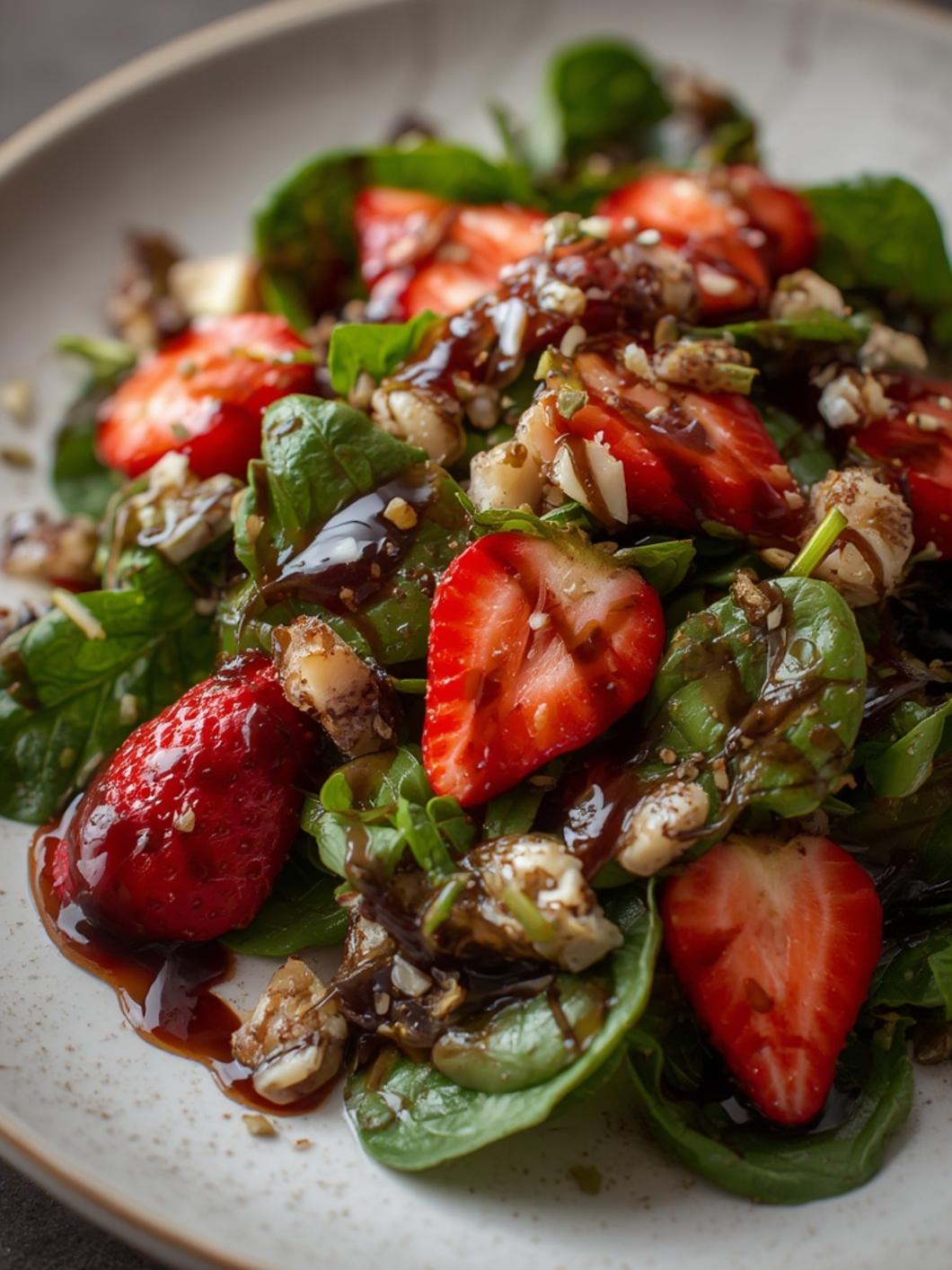 Spinach & strawberry salad with balsamic glaze